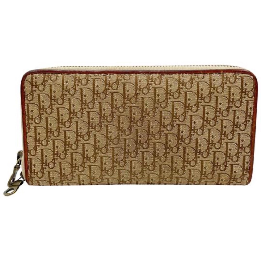 Christian Dior brown monogram Diorissimo print canvas & leather long zip wallet